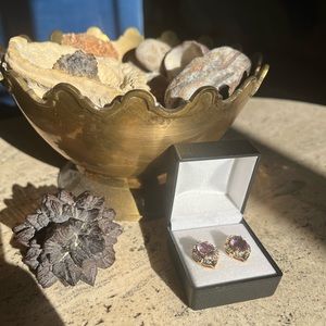 Gold Electro Plated 14K Purple Amethyst CZ Clip On Earrings